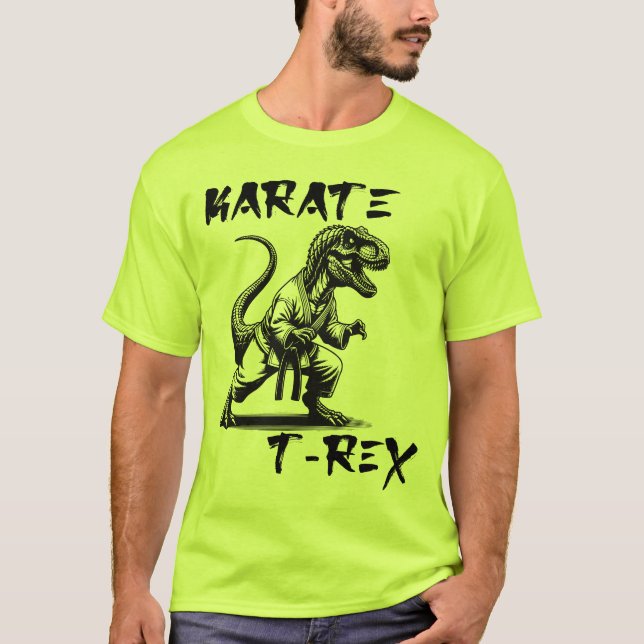 Rollig Karate T-Rex Dinosaur T-Shirt (Framsida)