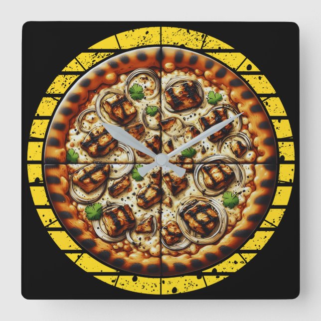 rollig pizzadesign för fans fyrkantig klocka (Framsida)
