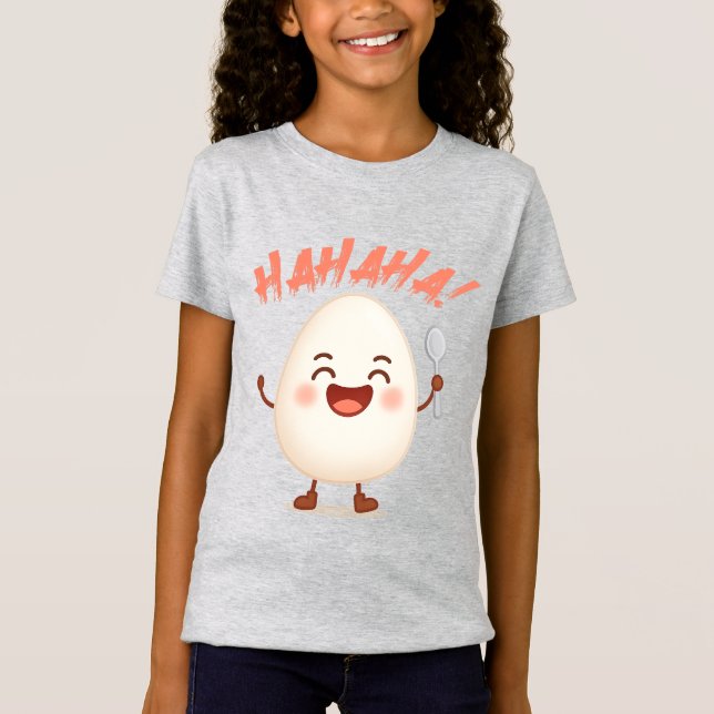 Rollig Söt Ägg Tecknad Flickor Fin Jersey T-Shirt (Framsida)