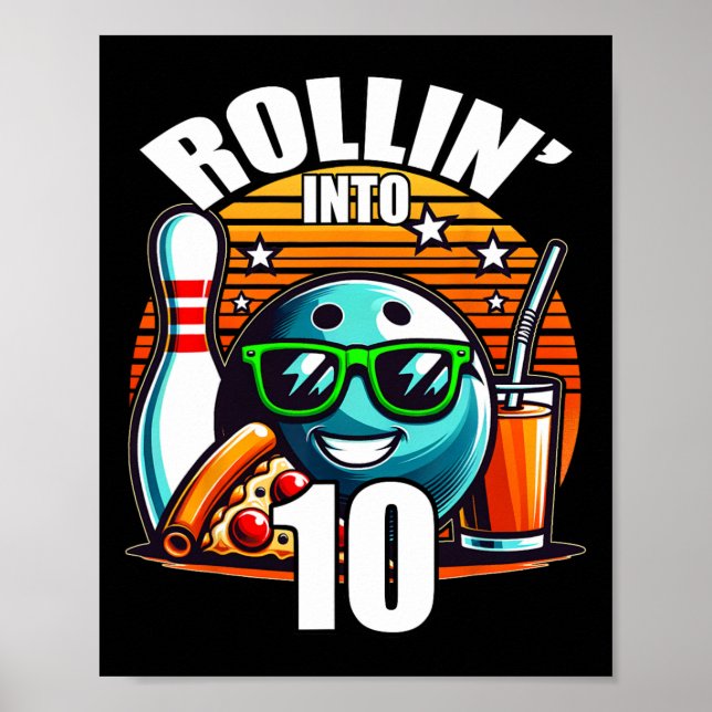 Rollin i 10 Bowling Födelsedagsfest 10th Birthda Poster (Framsidan)