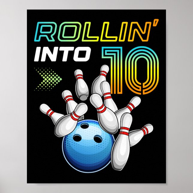 Rollin i 10 Retro Bowling Födelsedagsfest 10th B Poster (Framsidan)
