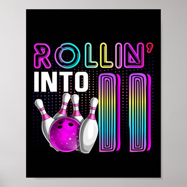 Rollin i 11 Bowling Födelsedagsfest 11th Birthda Poster (Framsidan)