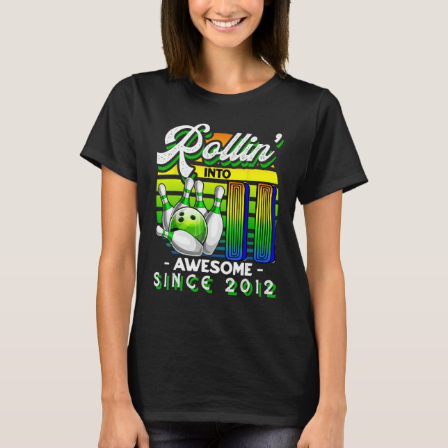 Rollin i 11 Fantastisk 2012 Retro Bowling 11:e Bi T Shirt (Framsida)