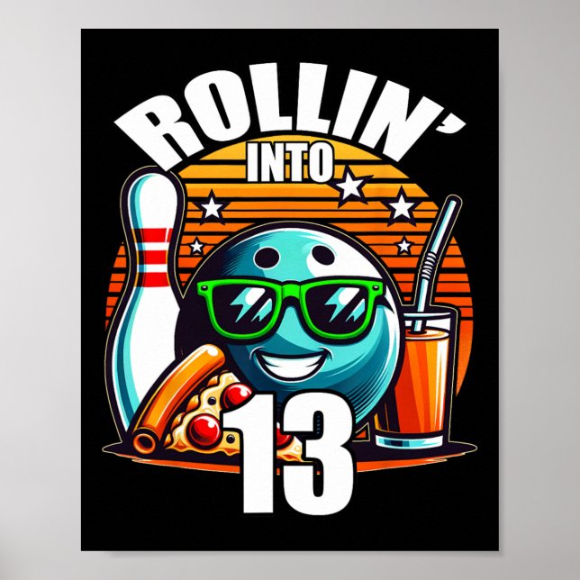 Rollin i 13 Bowling Födelsedagsfest 13th Birthda Poster (Framsidan)