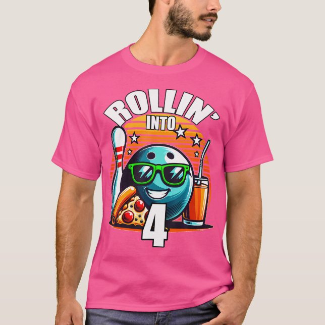 Rollin i 4 Bowling Födelsedagsfest 4e födelsedagen T Shirt (Framsida)