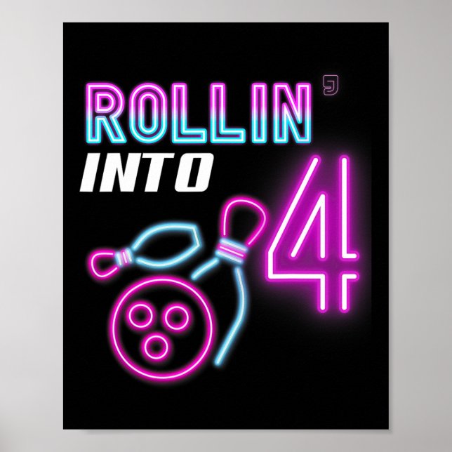 Rollin i 4 Födelsedagsfester Bowling Bday Party Poster (Framsidan)
