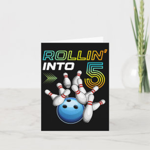Rollin i 5 Retro Bowling Födelsedagsfest 5th Bir Kort