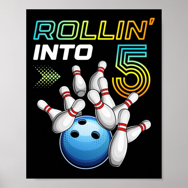 Rollin i 5 Retro Bowling Födelsedagsfest 5th Bir Poster (Framsidan)