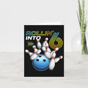 Rollin i 6 Retro Bowling Födelsedagsfest 6e Bir Kort
