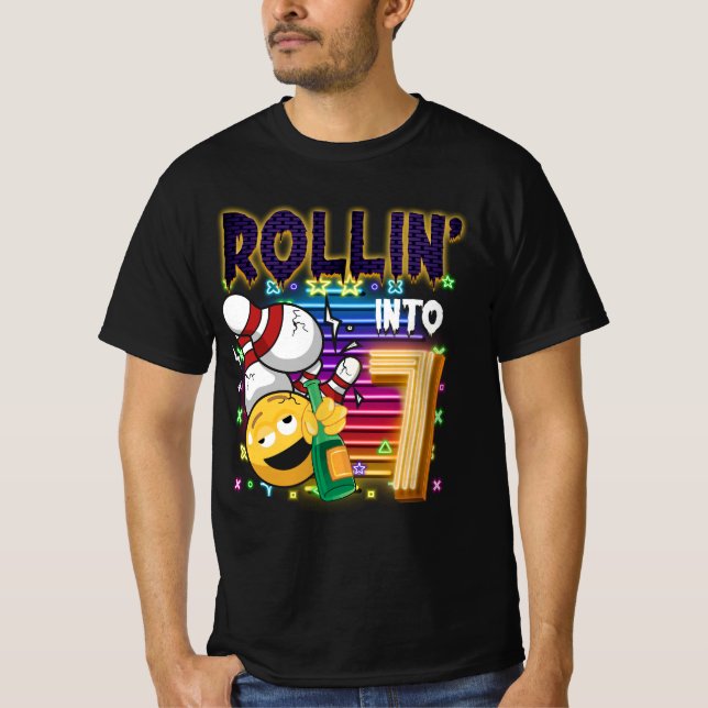 Rollin i 7 Bowling Födelsedagsfest 7:e Birthday T Shirt (Framsida)