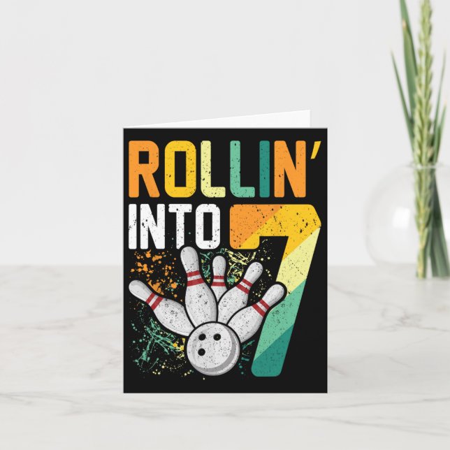 Rollin i 7 Retro Bowling Födelsedagsfest 7:e Bir Kort (Framsida)