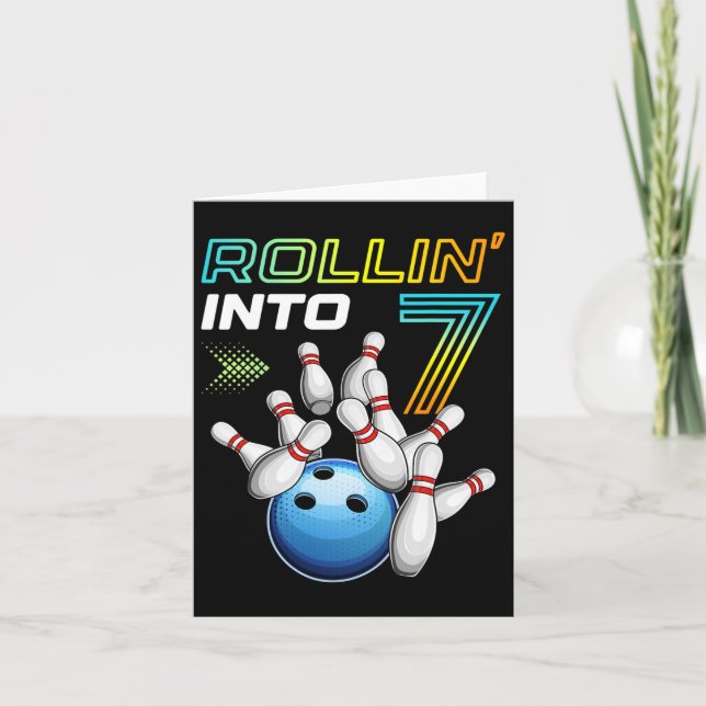 Rollin i 7 Retro Bowling Födelsedagsfest 7:e Bir Kort (Framsida)