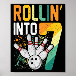Rollin i 7 Retro Bowling Födelsedagsfest 7:e Bir Poster
