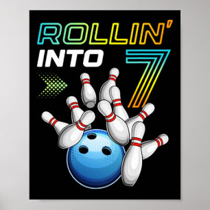 Rollin i 7 Retro Bowling Födelsedagsfest 7:e Bir Poster