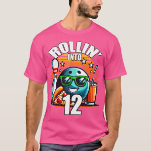 Rollin Into 12 Bowling Födelsedagsfest 12:e födels T Shirt