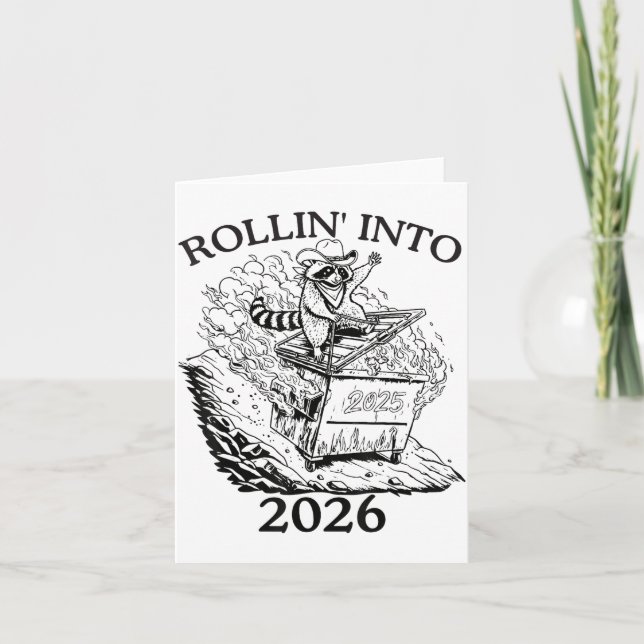 Rollin’ Into 2026 Dumpster Fire New Year Party Fun Kort (Framsida)
