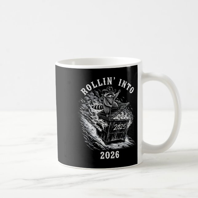 Rollin' Into 2026 Funny Cowboy Raccoon Happy New Y Kaffemugg (Höger)