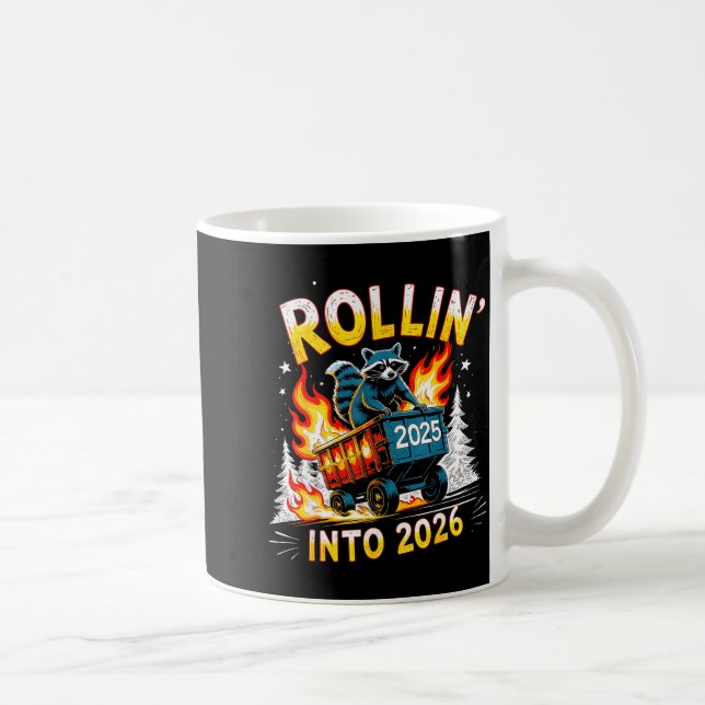 Rollin Into 2026 Funny Raccoon New Year Meme  Kaffemugg (Höger)