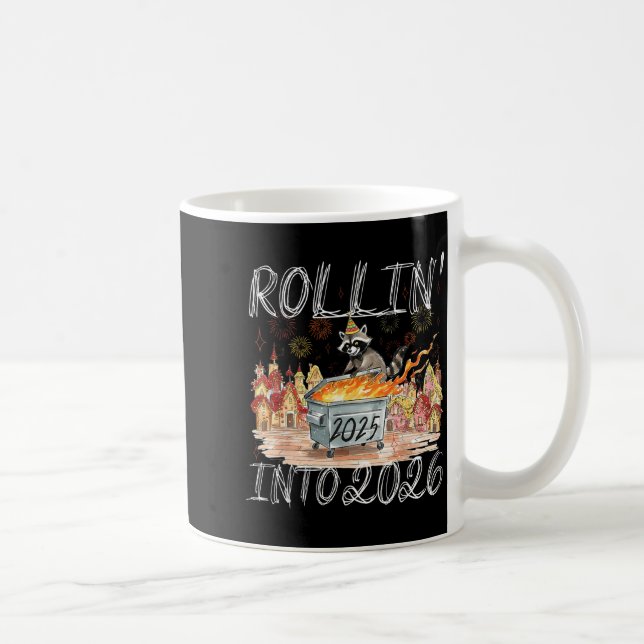 Rollin' Into 2026 Happy New Year Raccoon Men Women Kaffemugg (Höger)