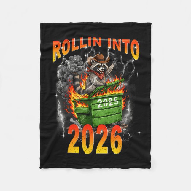 Rollin Into 2026 New Year 2026 Raccoon Cowboy Vint Fleecefilt (Framsidan)