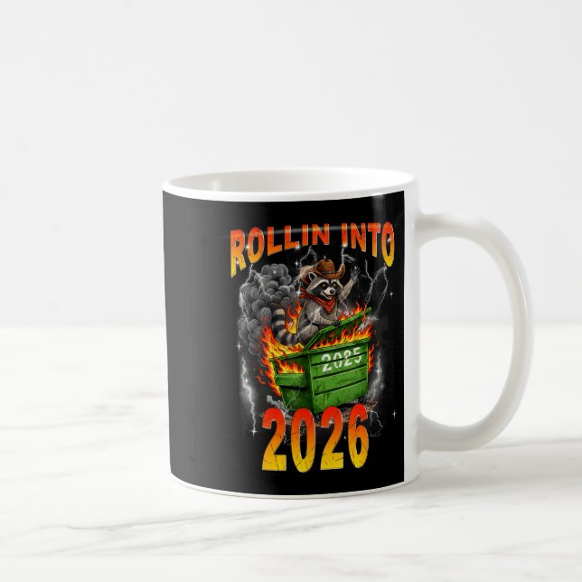 Rollin Into 2026 New Year 2026 Raccoon Cowboy Vint Kaffemugg (Höger)