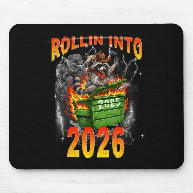 Rollin Into 2026 New Year 2026 Raccoon Cowboy Vint Musmatta (Framsidan)