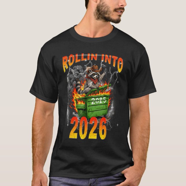 Rollin Into 2026 New Year 2026 Raccoon Cowboy Vint T Shirt (Framsida)