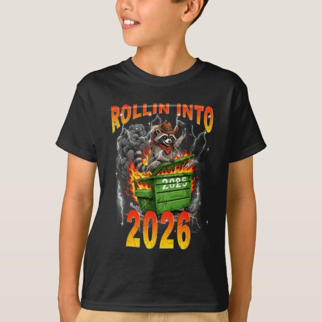 Rollin Into 2026 New Year 2026 Raccoon Cowboy Vint T Shirt (Framsida)