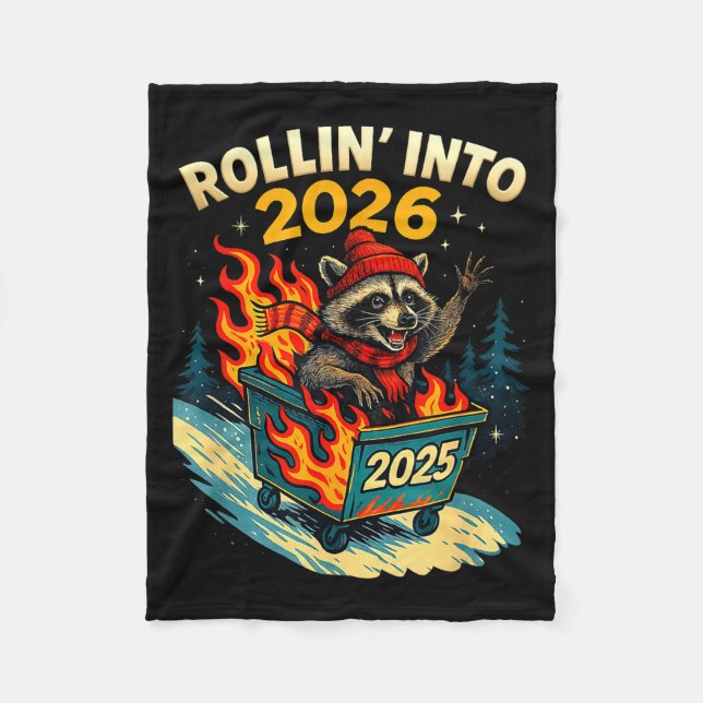 Rollin Into 2026 Raccoon Funny Dumpster Fire 2025  Fleecefilt (Framsidan)