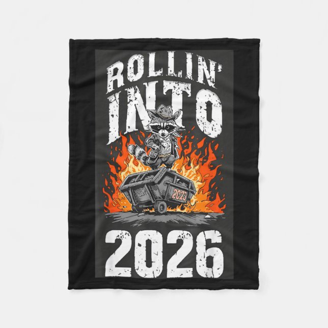 Rollin Into 2026 Raccoon Funny Dumpster Fire 2025  Fleecefilt (Framsidan)