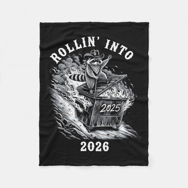 Rollin Into 2026 Raccoon Funny Dumpster Fire 2025  Fleecefilt (Framsidan)