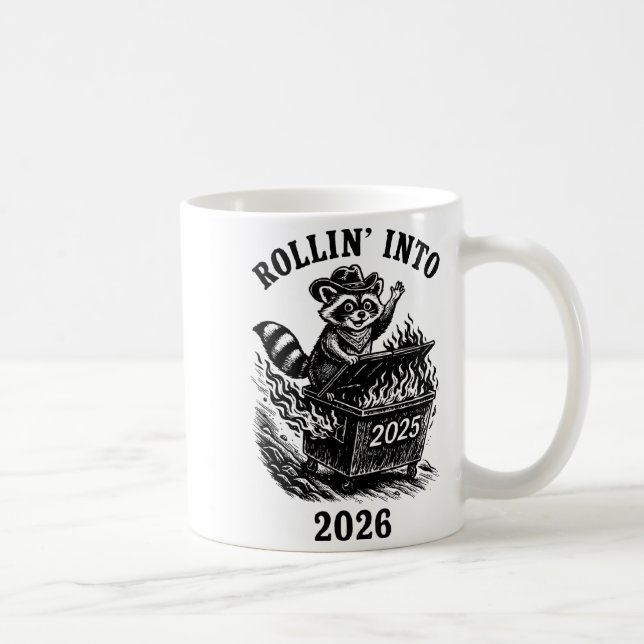 Rollin Into 2026 Raccoon Funny Dumpster Fire 2025  Kaffemugg (Höger)