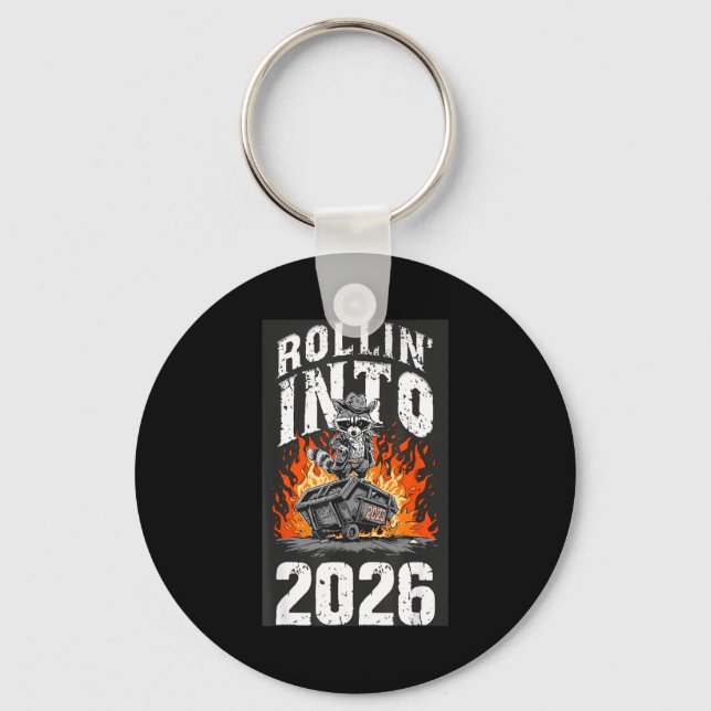 Rollin Into 2026 Raccoon Funny Dumpster Fire 2025  Nyckelring (Framsida)