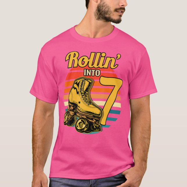 Rollin' Into 7 Roller 7Th Birthday Party Skating T Shirt (Framsida)