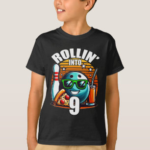 Rollin Into 9 Bowling Födelsedagsfest 9-års födels T Shirt