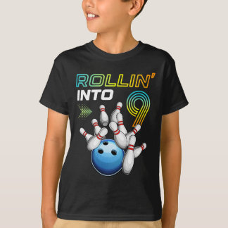 Rollin Into 9 Retro Bowling Birthday Party 9th Bir T Shirt