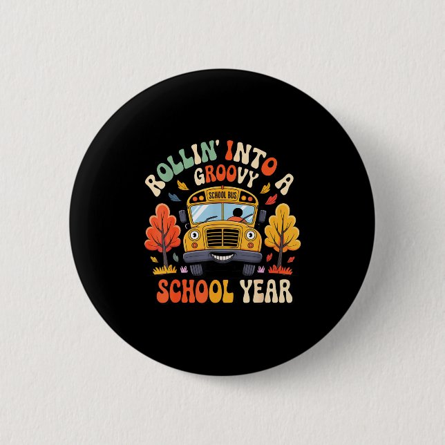 Rollin Into A Groovy School Year Retro School Bus  Knapp (Framsida)