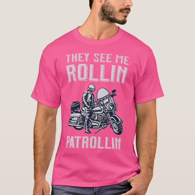 Rollin Patrollin Police and Motorcykel Cop T Shirt (Framsida)