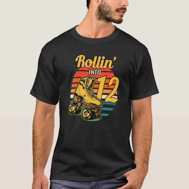Rollin' to 12 Retro Roller 12:e Födelsedagsfest S T Shirt (Framsida)
