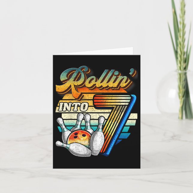 Rollin to 7 Bowling Födelsedagsfest 7:e Birthday Kort (Framsida)