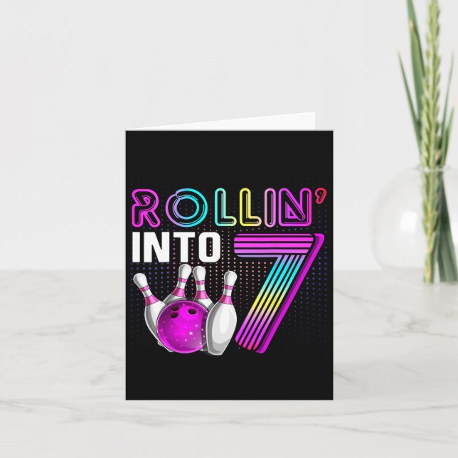 Rollin to 7 Bowling Födelsedagsfest 7:e Birthday Kort (Framsida)