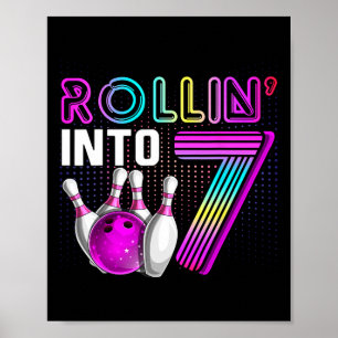 Rollin to 7 Bowling Födelsedagsfest 7:e Birthday Poster