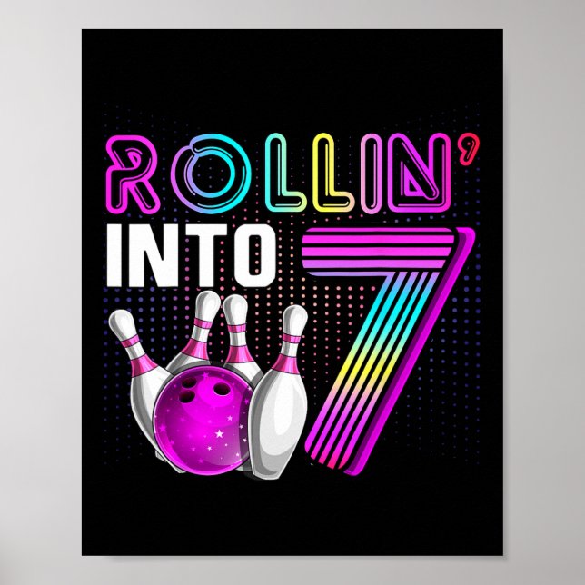 Rollin to 7 Bowling Födelsedagsfest 7:e Birthday Poster (Framsidan)
