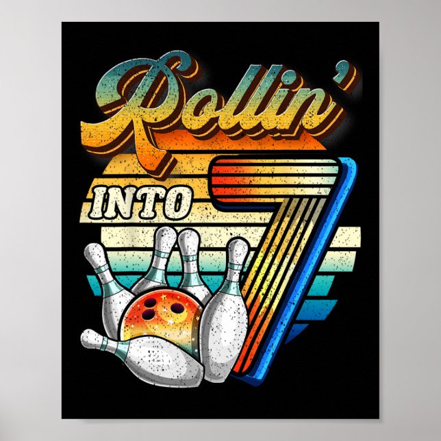 Rollin to 7 Bowling Födelsedagsfest 7:e Birthday Poster (Framsidan)