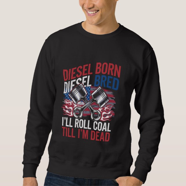 Rolling Coal USA Diesel Born Diesel Mechanic Roll Lång Ärmad Tröja (Framsida)