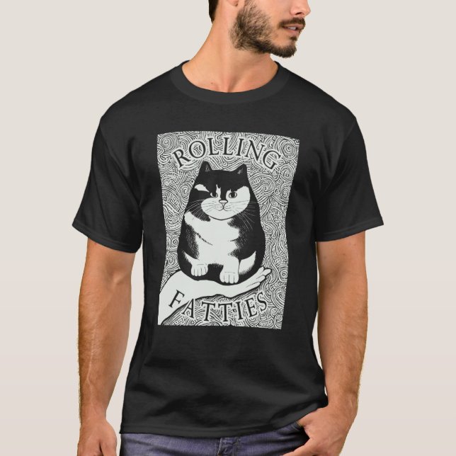 Rolling Fatties Cat Monochrome Kitten T Shirt (Framsida)