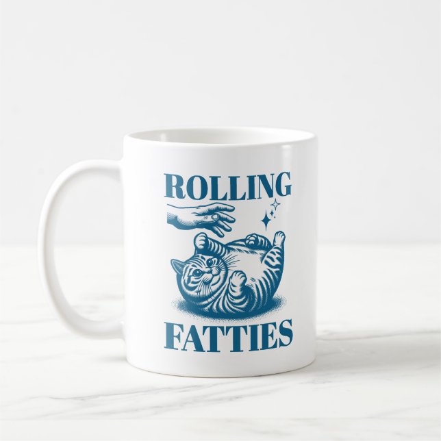Rolling Fatties Funny Tjock Cat Meme Kitten Humor Kaffemugg (Vänster)