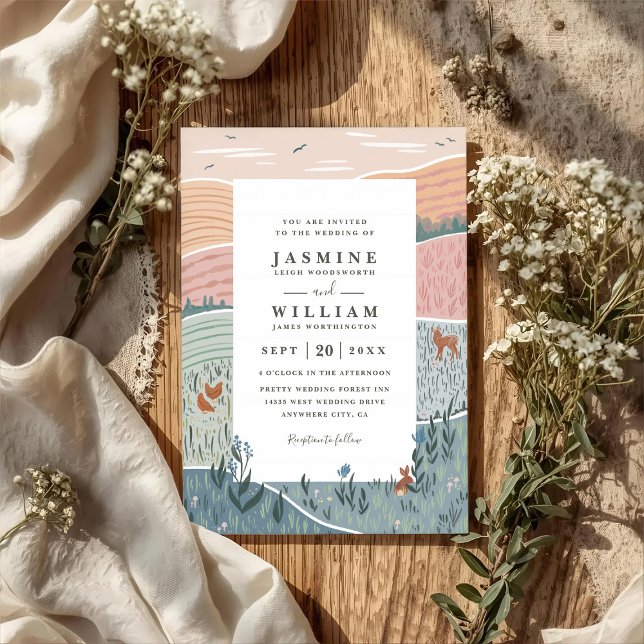 Rolling Hills Rustic Countryside QR Code Wedding Inbjudningar (Skapare uppladdad)