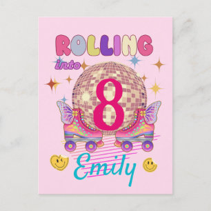 Rolling in i Skate Roller Birthday Girl Matching Vykort