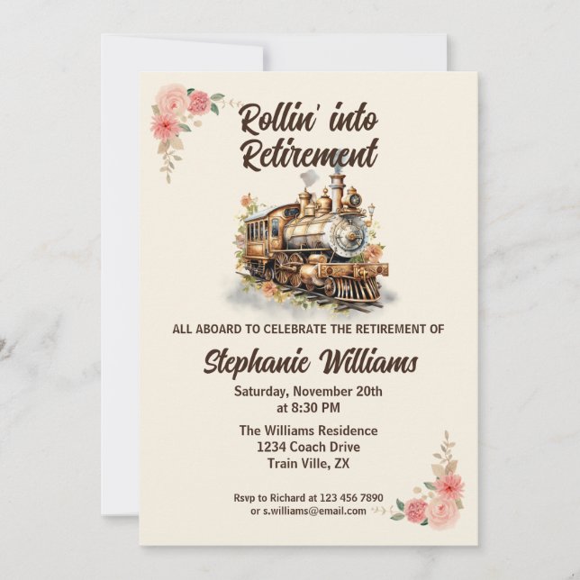 Rolling in Pension Travel Vintage Tåg Party Inbjudningar (Framsida)